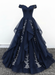 Off Shoulder Navy Blue Lace Long Prom Dress Lace Formal Evening Dress