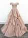 Off Shoulder Pink Lace Long Prom Dress Lace Formal Evening Dress