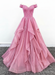 Off Shoulder Candy Pink Lace Long Prom Dress Lace Formal Evening Dress