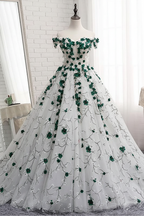 Off Shoulder Lace Applique Evening Prom Custom Sweet 16 Dresses - Prom Dresses