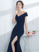 Off Shoulder Mermaid Burgundy/Navy Blue/Black Satin Long Prom Dresses with Slit, Burgundy/Navy Blue/Black Mermaid Formal Dresses, Evening Dresses