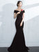 Off Shoulder Mermaid Burgundy/Navy Blue/Black Satin Long Prom Dresses with Slit, Burgundy/Navy Blue/Black Mermaid Formal Dresses, Evening Dresses