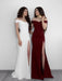 Off Shoulder Mermaid White/Burgundy Prom Dresses with Side High Slit, Off Shoulder White/Burgundy Bridesmaid Dresses, Graduation Dresses