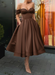 Off Shoulder Brown Satin Tea Length Prom Dresses with Sequins
