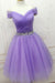 Off Shoulder Short Beaded Purple Prom Dresses, Off Shoulder Purple Formal Graduation Homecoming Dresses