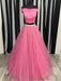 Off Shoulder Two Piece Beading Pink/Sky Blue Prom Dresses, Two Piece Pink/Sky Blue Formal Dresses, Two Piece Long Evening Dresses