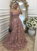 dusty pink off-shouler lace prom-dresses long with appliques evening dresses