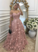 Blush Pink off-shouler lace prom-dresses long with appliques evening dresses
