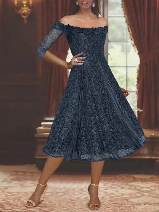 Off-the-shoulder A-Line Lace Dresses for Mothers of the Bride & Groom with Half Sleeves