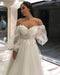 Miabel Elegant Off-the-Shoulder Spaghetti-Strap A-Line Wedding Gown with Lace Appliques and Tulle Long Sleeves