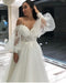 Miabel Elegant Off-the-Shoulder Spaghetti-Strap A-Line Wedding Gown with Lace Appliques and Tulle Long Sleeves