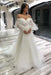 Off-the-Shoulder A-Line Wedding Gown with Lace Appliques Tulle Long Sleeves