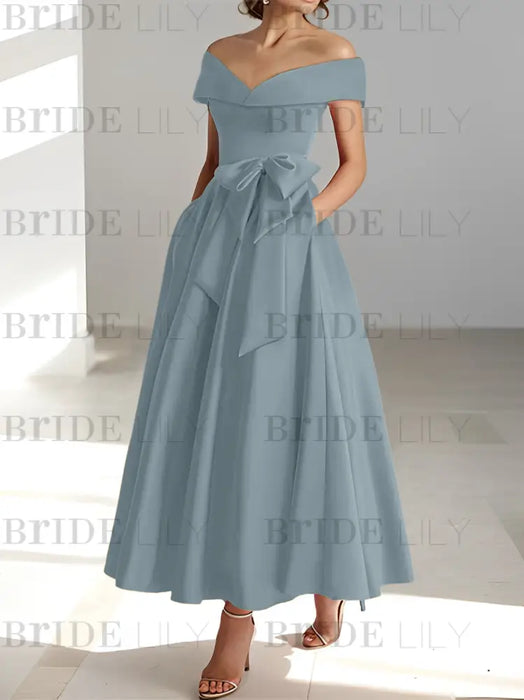 Sleeveless Off-the-Shoulder A-Line/Princess Ankle-Length Mother of the Bride Dresses with Pockets