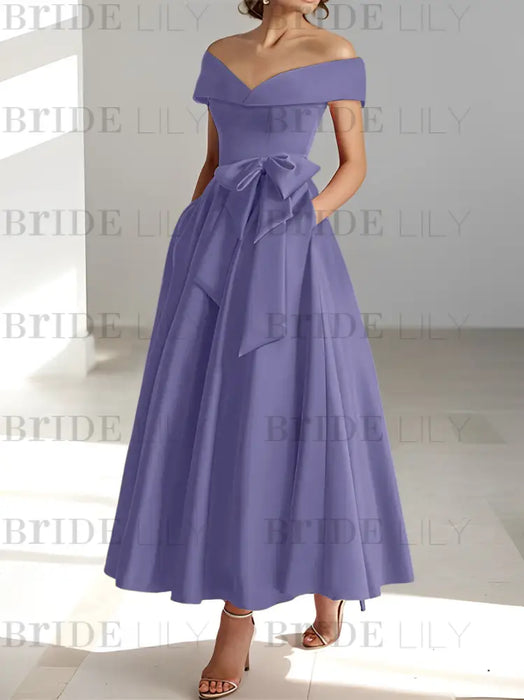 Sleeveless Off-the-Shoulder A-Line/Princess Ankle-Length Mother of the Bride Dresses with Pockets