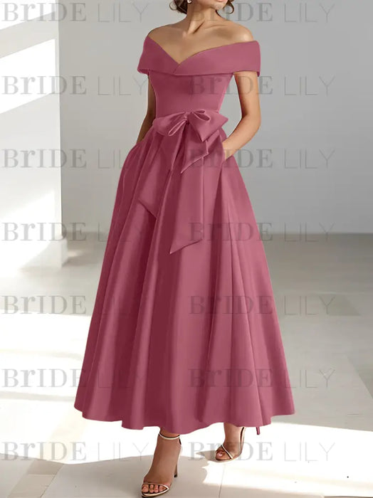 Sleeveless Off-the-Shoulder A-Line/Princess Ankle-Length Mother of the Bride Dresses with Pockets