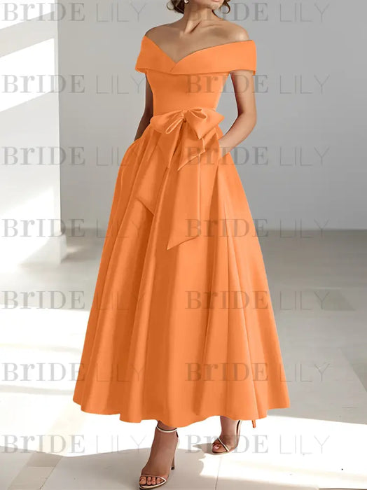 Sleeveless Off-the-Shoulder A-Line/Princess Ankle-Length Mother of the Bride Dresses with Pockets