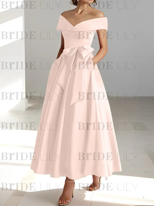 Sleeveless Off-the-Shoulder A-Line/Princess Ankle-Length Mother of the Bride Dresses with Pockets