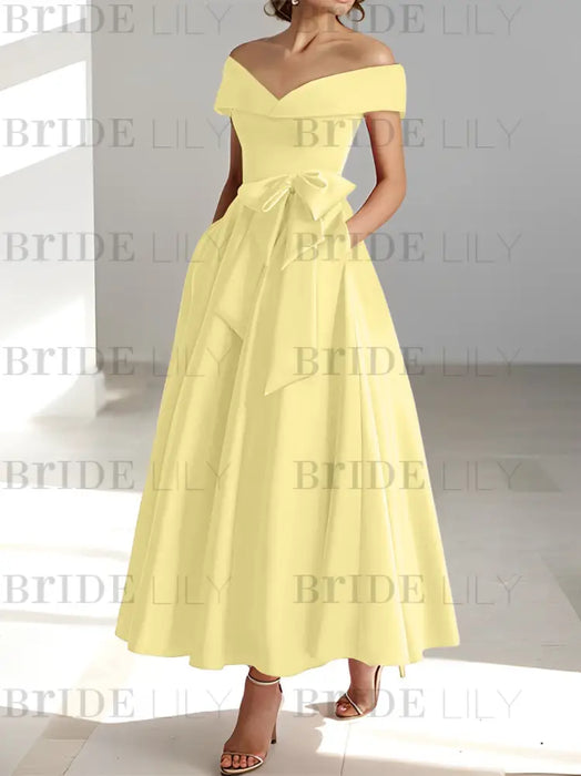 Sleeveless Off-the-Shoulder A-Line/Princess Ankle-Length Mother of the Bride Dresses with Pockets