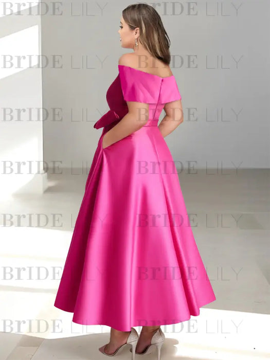 Sleeveless Off-the-Shoulder A-Line/Princess Ankle-Length Mother of the Bride Dresses with Pockets