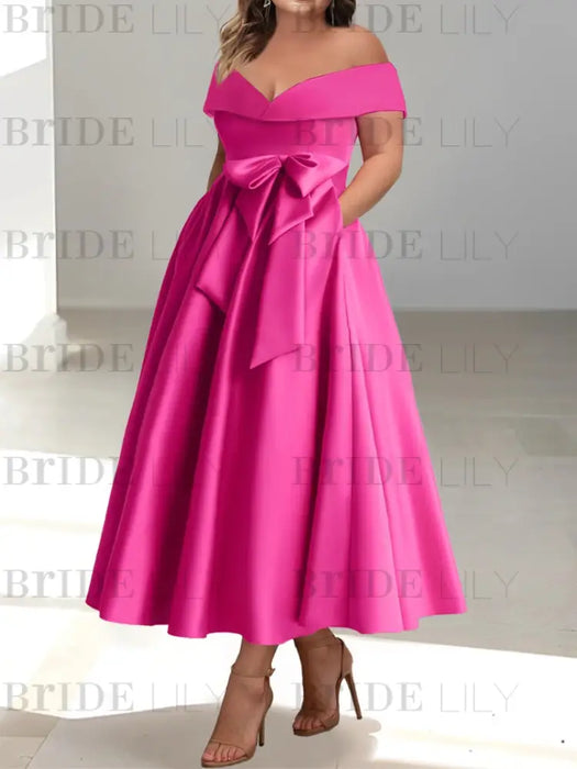 Sleeveless Off-the-Shoulder A-Line/Princess Ankle-Length Mother of the Bride Dresses with Pockets
