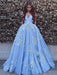 Ball Gown Sleeveless Off-the-Shoulder Applique Tulle Sweep/Brush Train Dresses - Prom Dresses