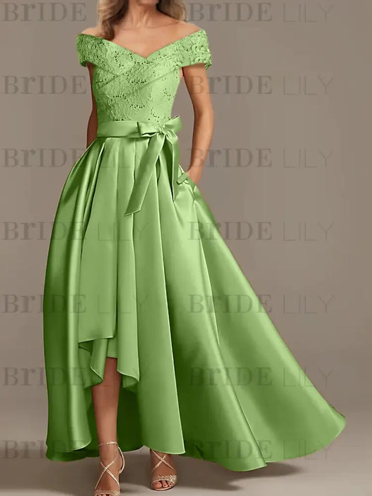 Off-the-Shoulder Asymmetrical A-Line Mother of the Bride Dresses with Ruffles