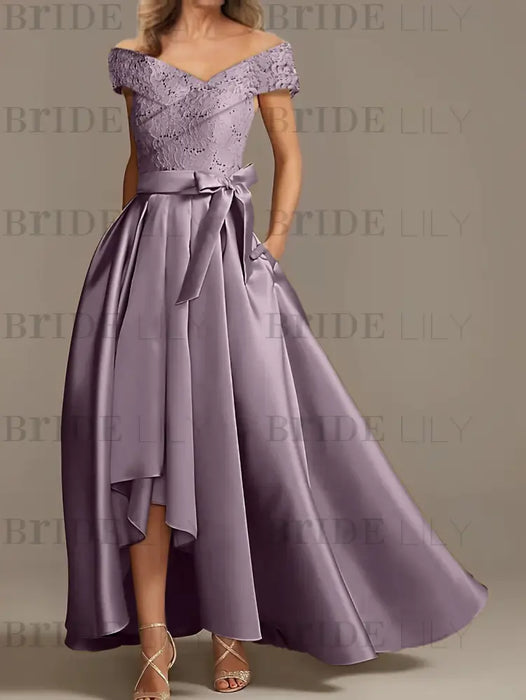 Off-the-Shoulder Asymmetrical A-Line Mother of the Bride Dresses with Ruffles