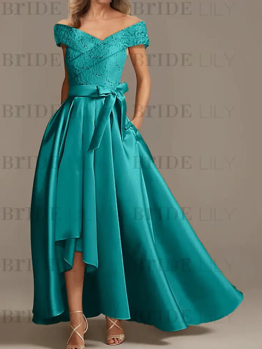 Off-the-Shoulder Asymmetrical A-Line Mother of the Bride Dresses with Ruffles