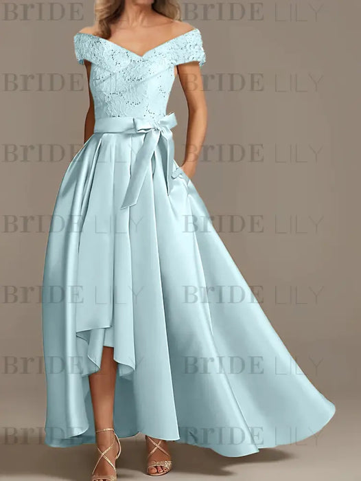 Off-the-Shoulder Asymmetrical A-Line Mother of the Bride Dresses with Ruffles