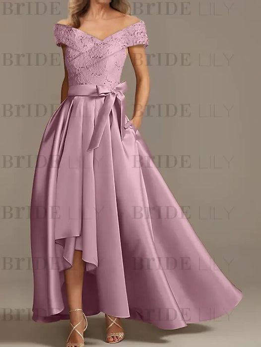 Off-the-Shoulder Asymmetrical A-Line Mother of the Bride Dresses with Ruffles