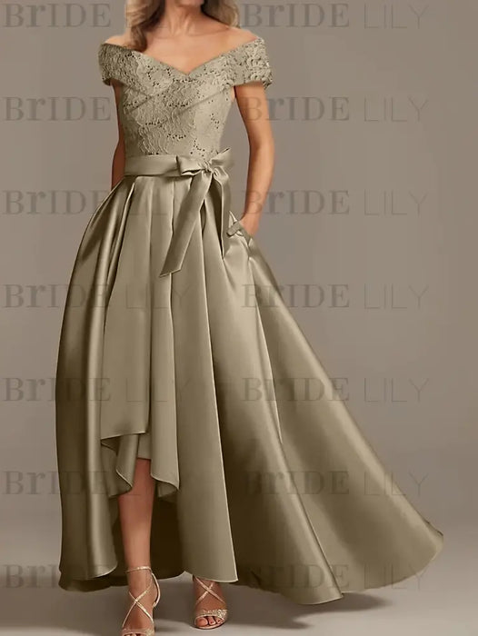 Off-the-Shoulder Asymmetrical A-Line Mother of the Bride Dresses with Ruffles