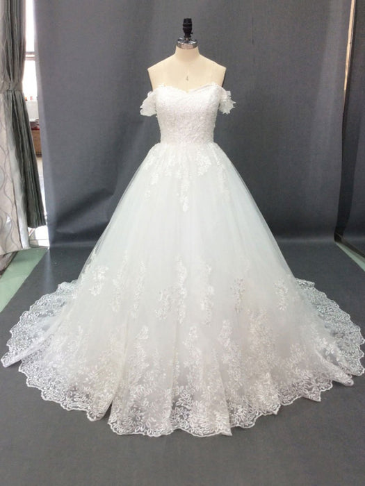Wedding Dress 2021 Off The Shoulder ball gown short Sleeve Natural Waist Bridal Gowns with train