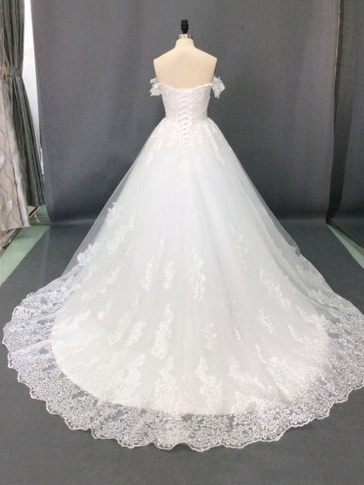 Wedding Dress 2021 Off The Shoulder ball gown short Sleeve Natural Waist Bridal Gowns with train