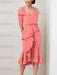 Off the shoulder crepe midi dress with a beaded belt in coral pink