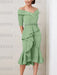 Dusty Sage off the shoulder mother of the bride midi dress with beaded belt