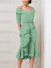 Eucalyptus off the shoulder mother of the bride midi dress with beaded belt
