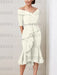 Ivory off the shoulder mother of the bride midi dress with beaded belt