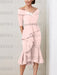 Light Pink off the shoulder mother of the bride midi dress with beaded belt