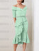 Mint Green off the shoulder mother of the bride midi dress with beaded belt
