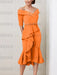 Orange off the shoulder mother of the bride midi dress with beaded belt
