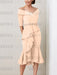Peach Pink off the shoulder mother of the bride midi dress with beaded belt