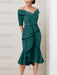Peacock off the shoulder mother of the bride midi dress with beaded belt