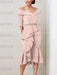 Pearl Pink off the shoulder mother of the bride midi dress with beaded belt