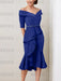 Off the shoulder crepe midi dress with a beaded belt in royal blue