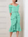 Spa off the shoulder mother of the bride midi dress with beaded belt