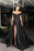 Off-The-Shoulder Black Beads Prom Dress A-Line Split Long