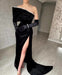 Off-the-Shoulder Black Satin Prom Dress with Gloves
