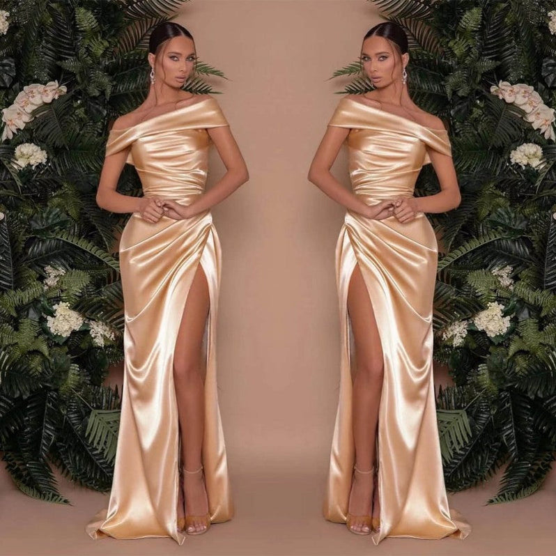 Off-The-Shoulder Asymmetrical Length Mermaid Prom Dress Jade
