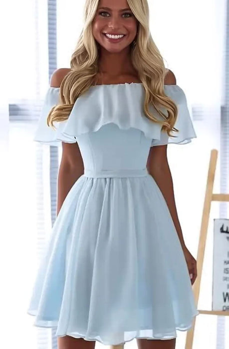 Off the Shoulder Chiffon Homecoming Dress Short Graduation Dress