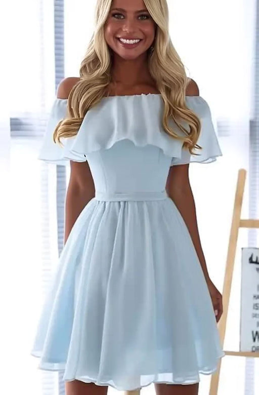 Off the Shoulder Chiffon Homecoming Dress Short Graduation Dress